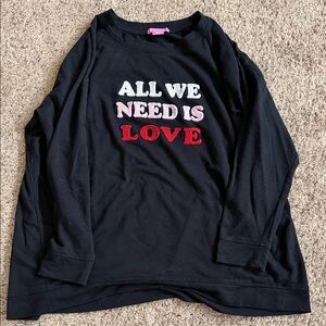 Women’s Black Long Sleeve lightweight sweat Shirt with Love Design